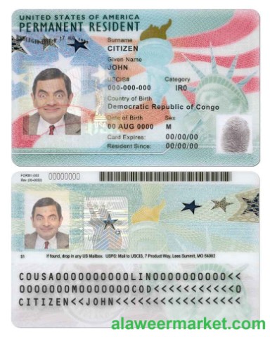 USA green card, permanent resident card template in PSD format, fully editable (2020 - present)